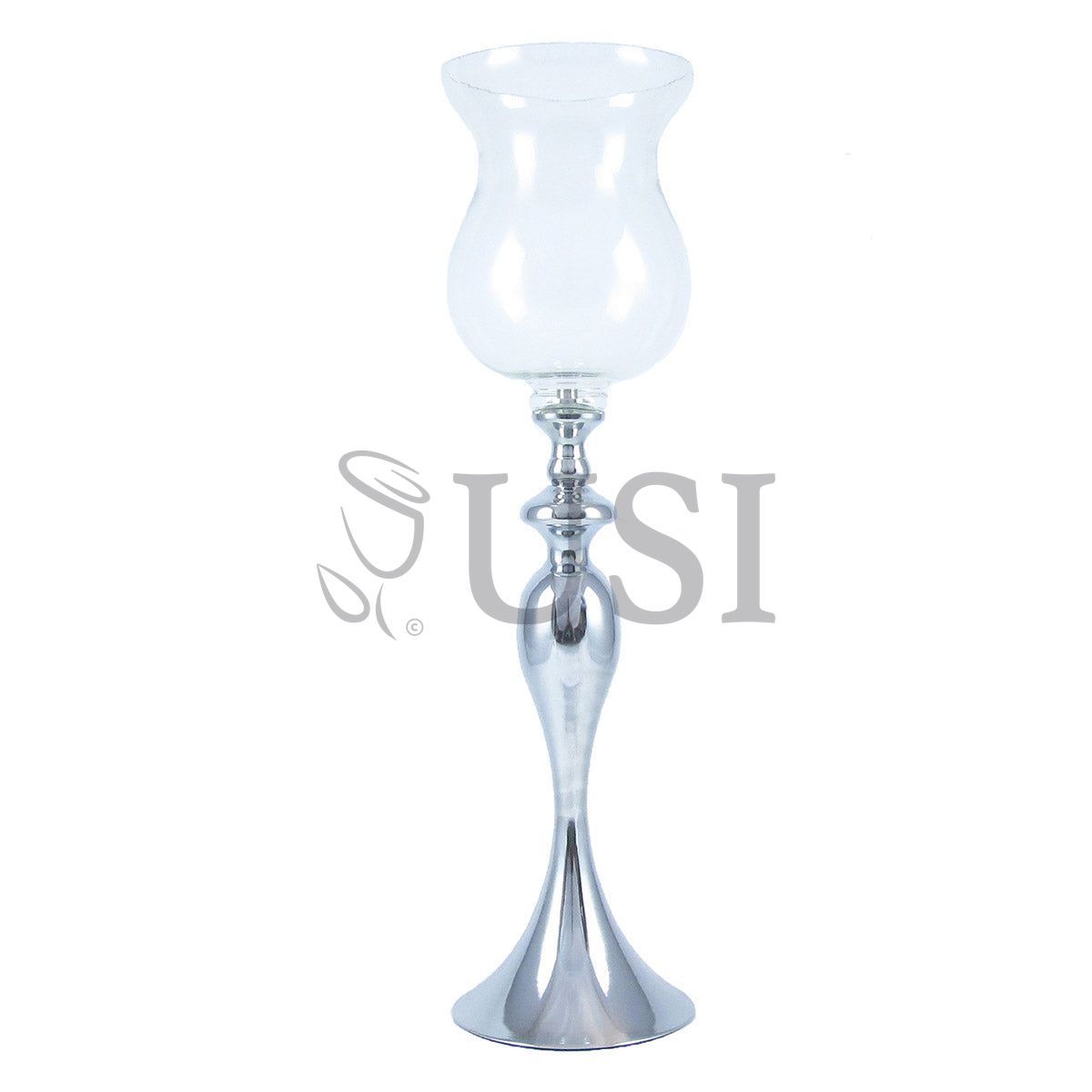 Glass Top Hurricane Vase Candle Holder, 27in, Silver (250372 IN-GO)