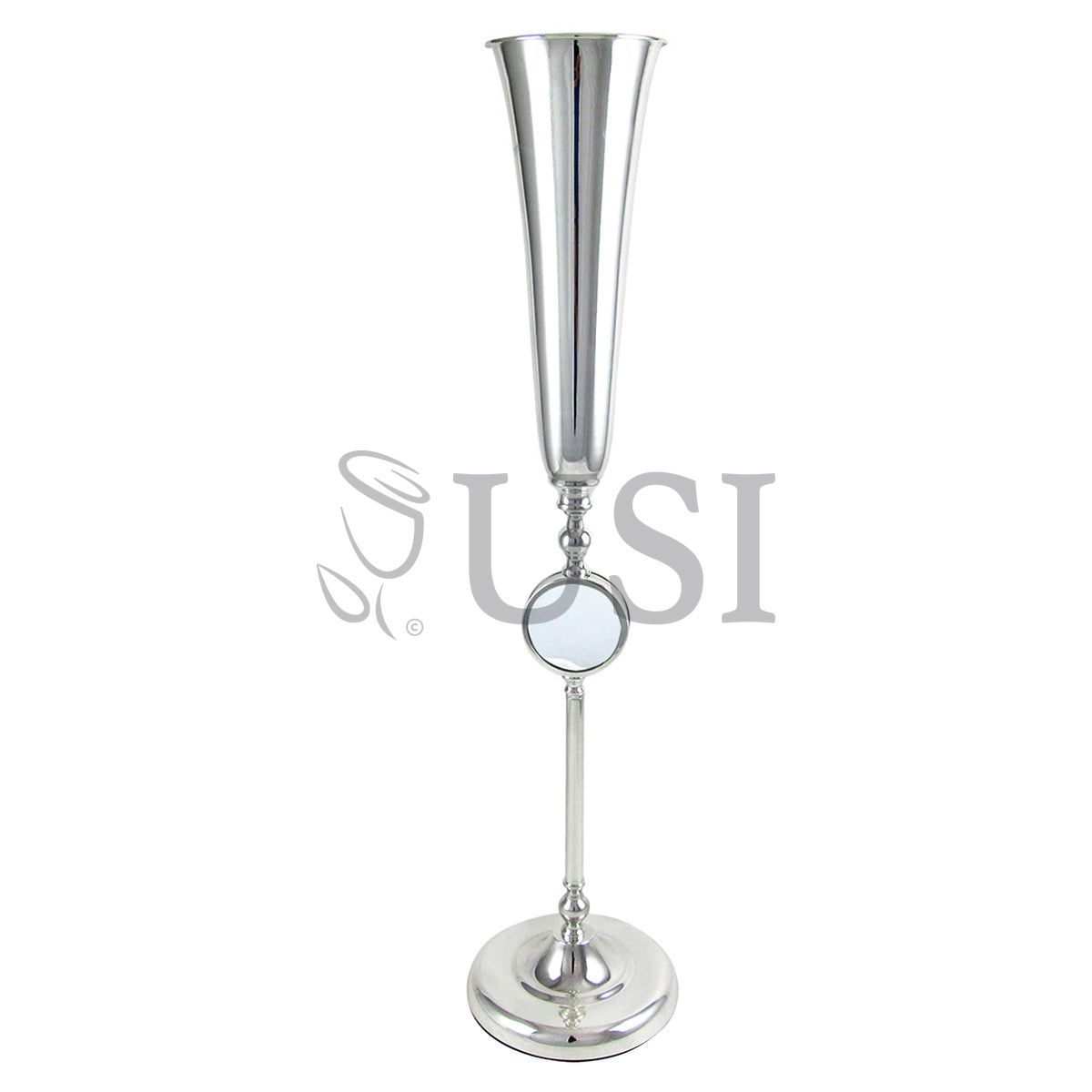 Trumpet Mirrored Placeholder Vase Centerpiece, 36in, Silver