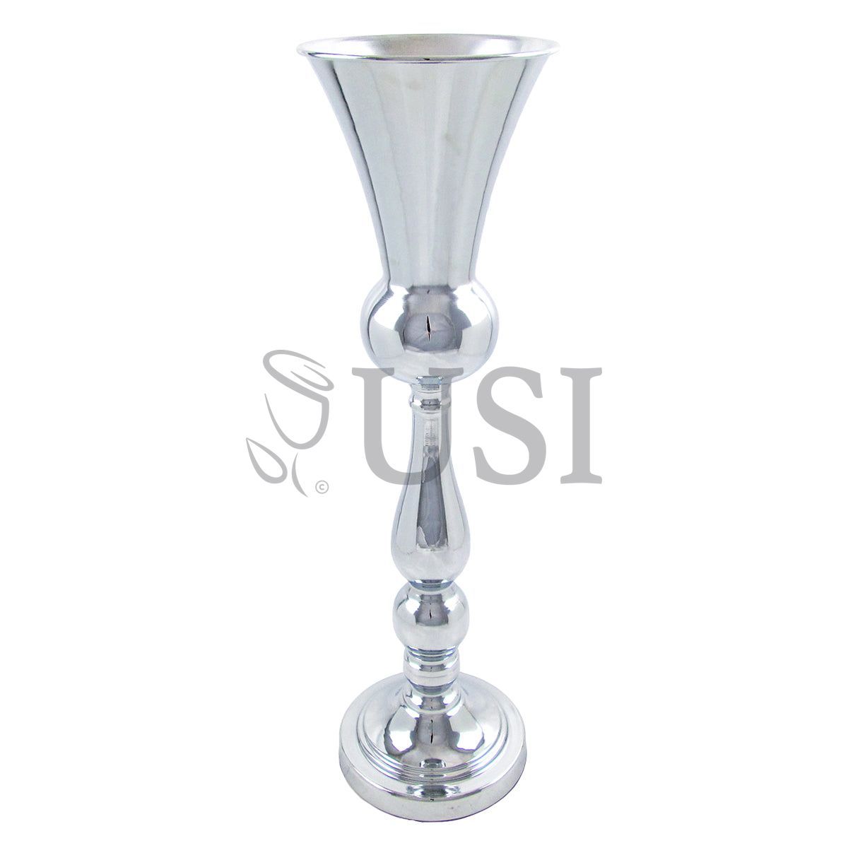 Metal Trumpet Bulb Vase Centerpiece, 22in, Silver