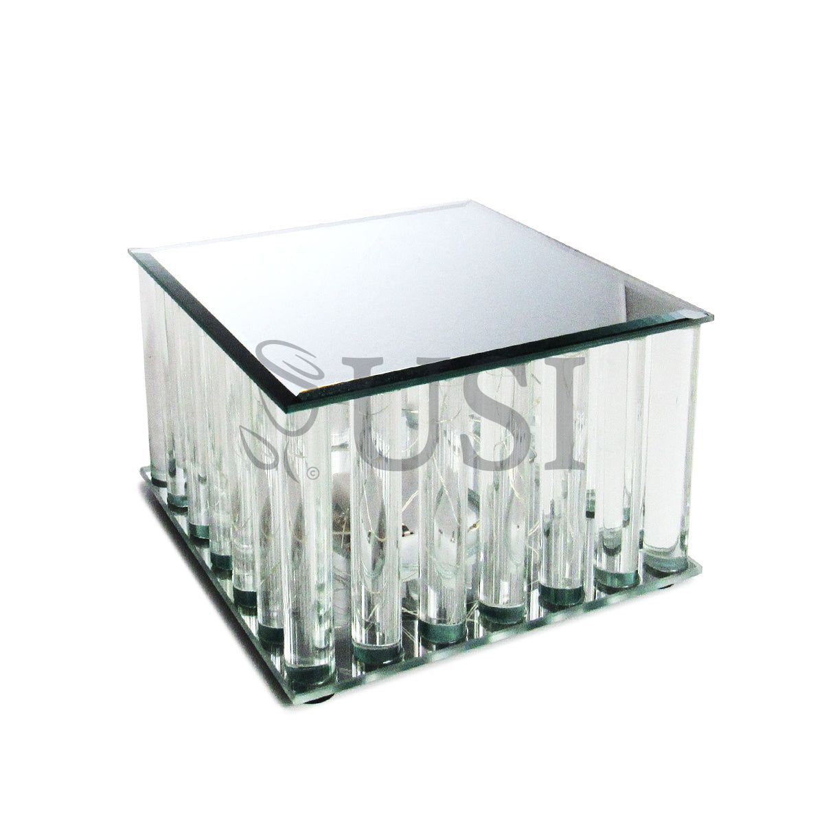 Square Mirror Top LED Column Cake Stand,  6in, Clear