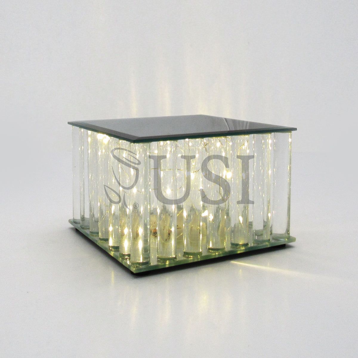 Square Mirror Top LED Column Cake Stand,  6in, Clear