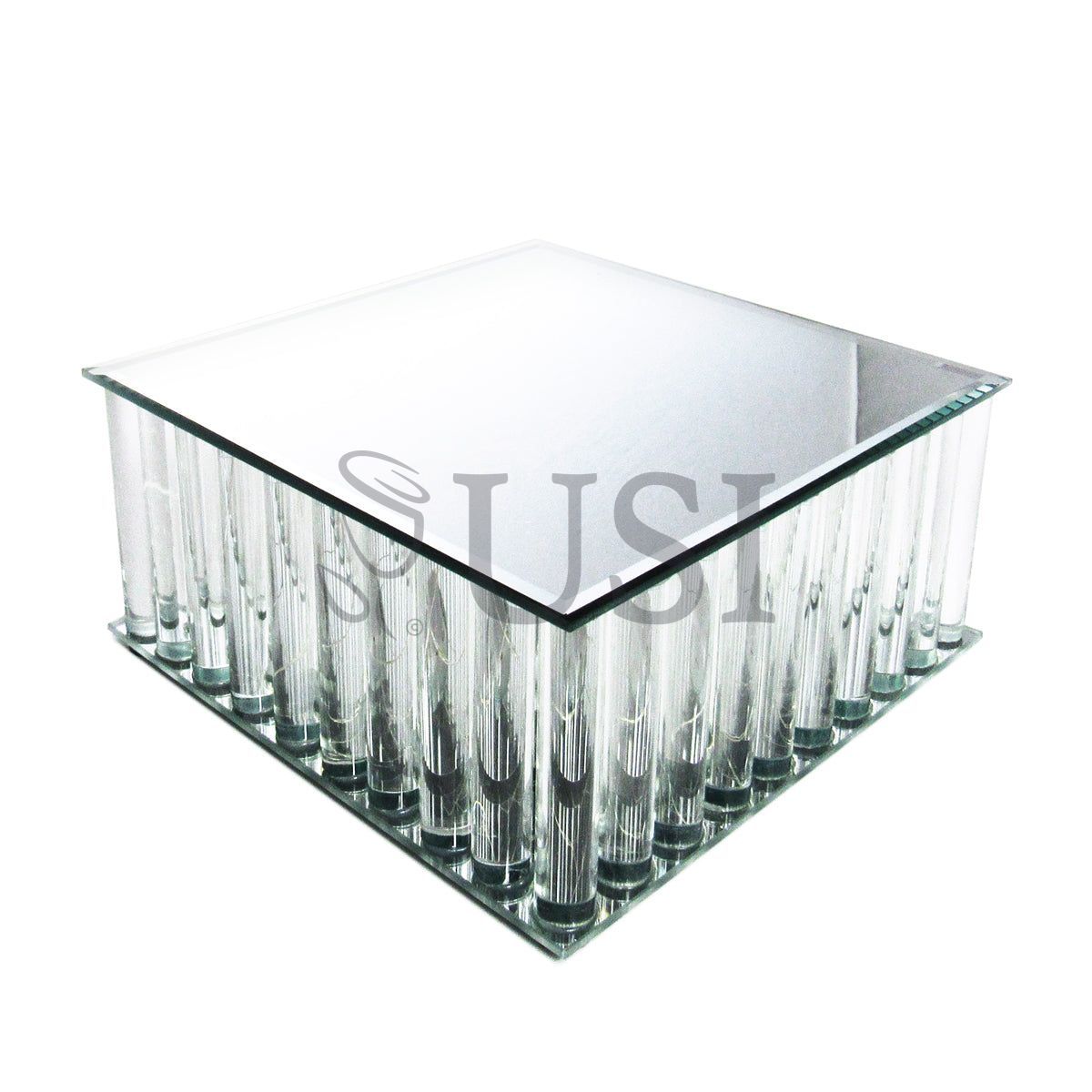 Square Mirror Top LED Column Cake Stand,  8in, Clear