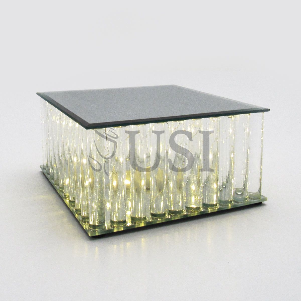Square Mirror Top LED Column Cake Stand,  8in, Clear