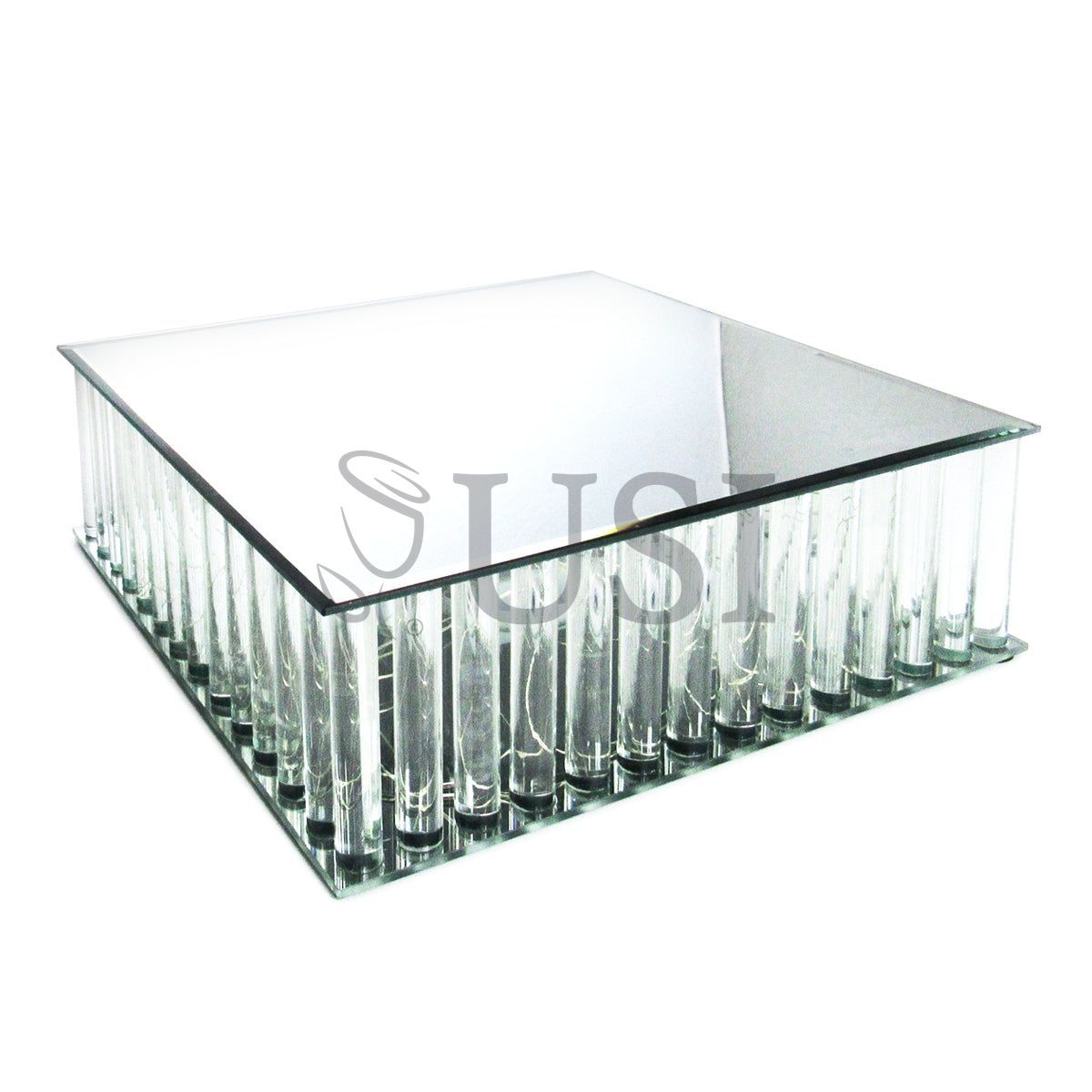 Square Mirror Top LED Column Cake Stand, 12in, Clear