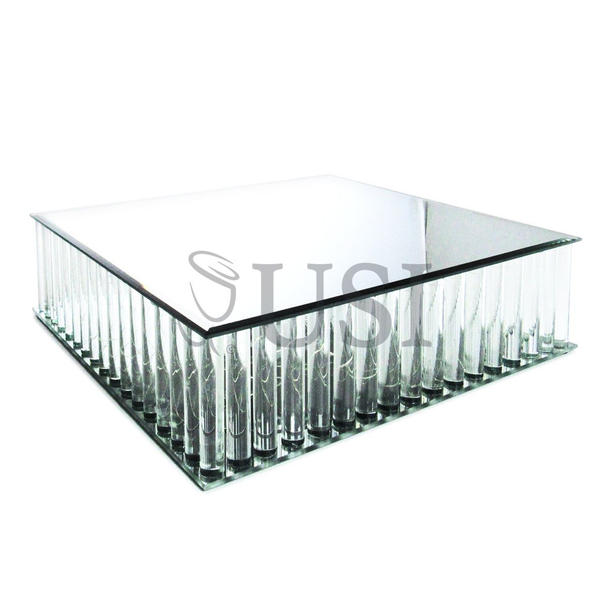 Square Mirror Top LED Column Cake Stand, 14in, Clear