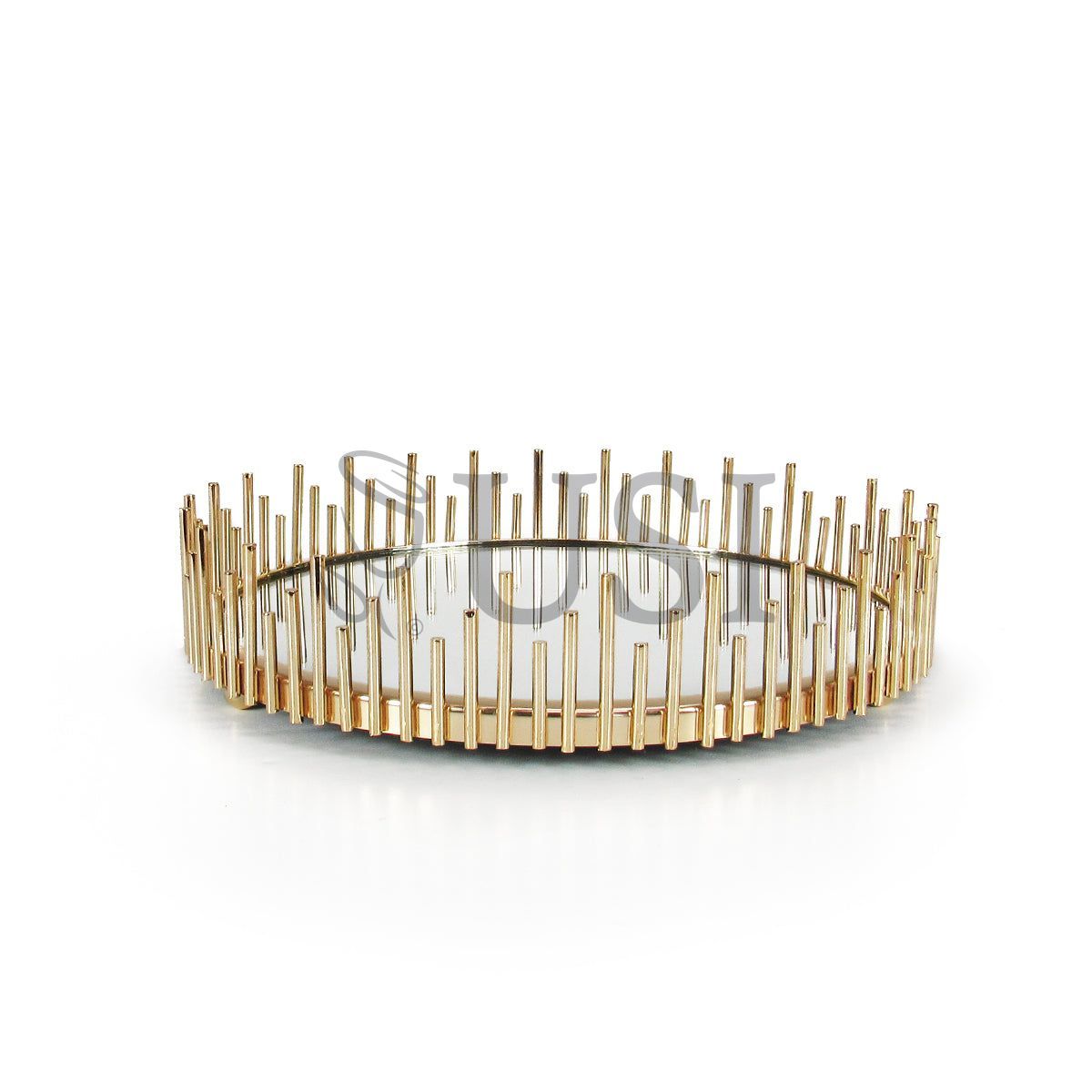 Sunburst Round Metal Mirror Tray, 10in, Gold