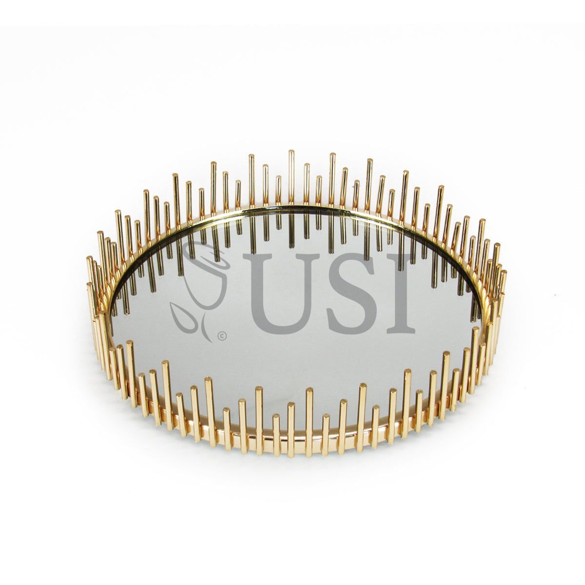 Sunburst Round Metal Mirror Tray, 10in, Gold