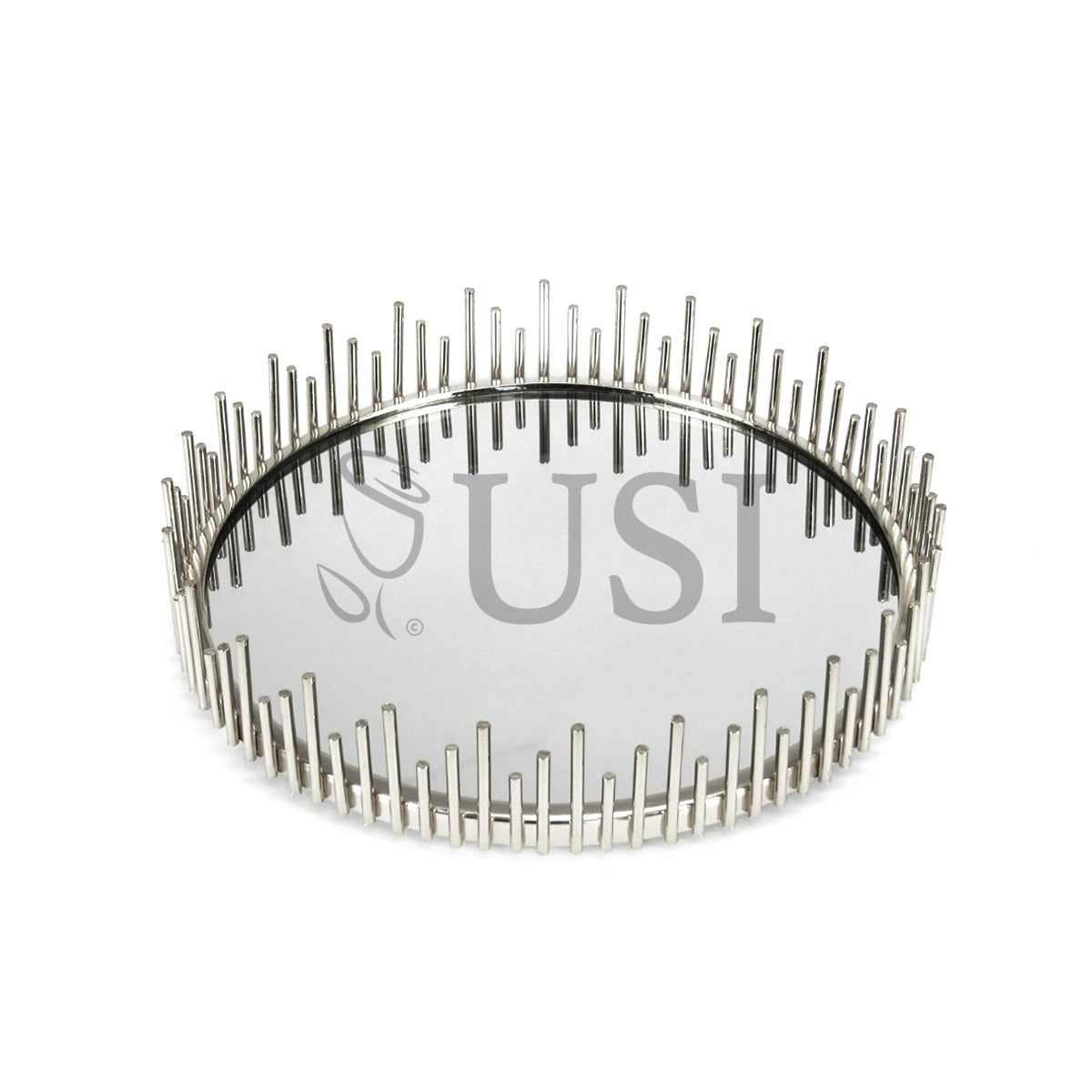 Sunburst Round Metal Mirror Tray, 10in, Silver