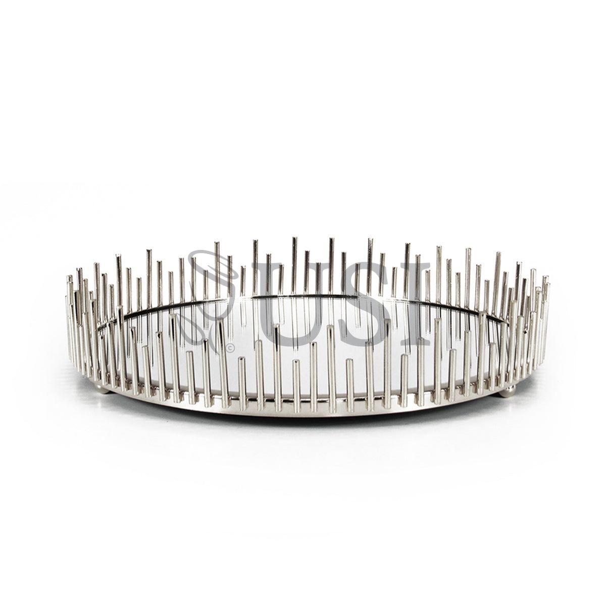Sunburst Round Metal Mirror Tray, 12in, Silver