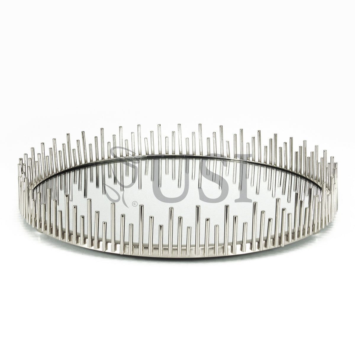 Sunburst Round Metal Mirror Tray, 14in, Silver