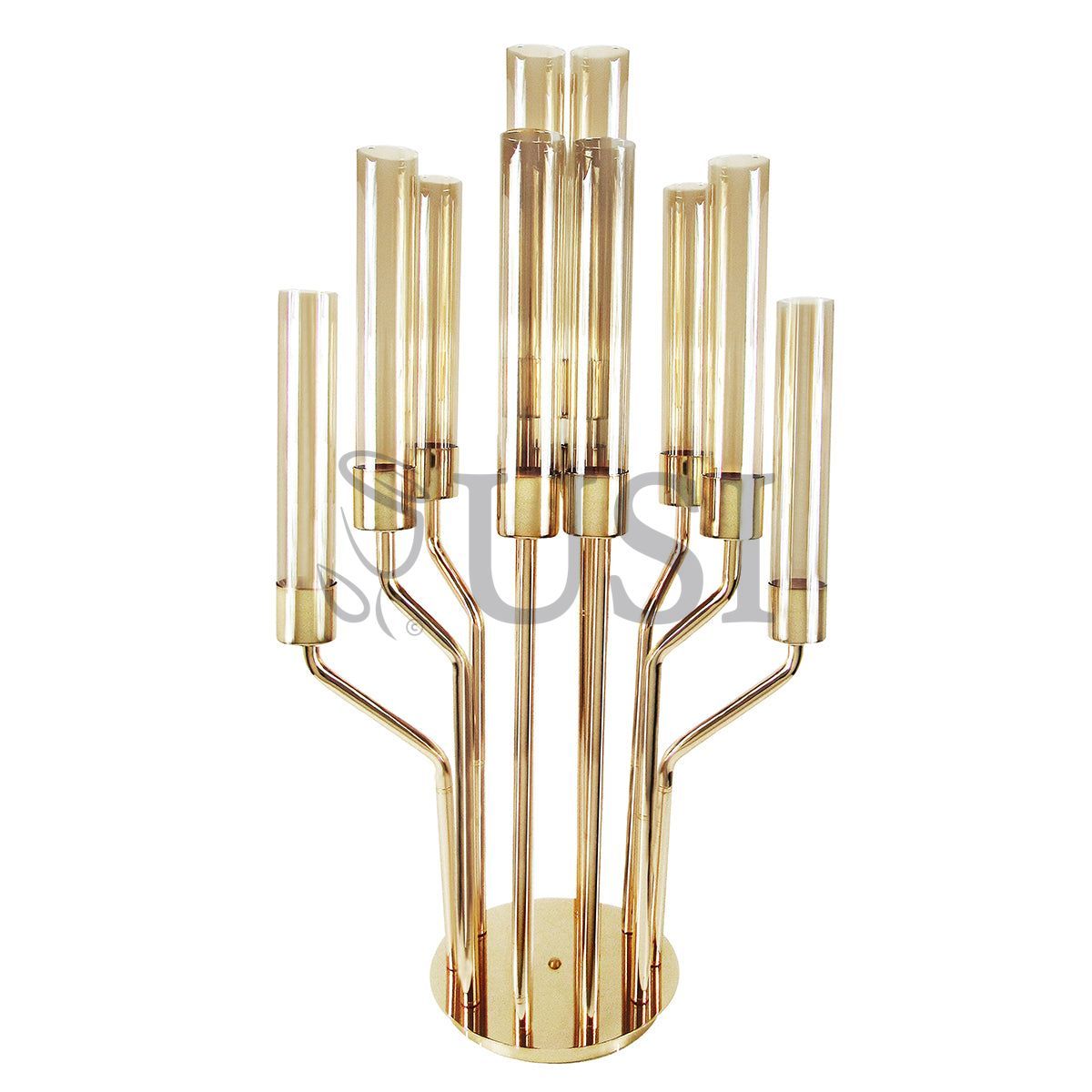 Hurricane Metal Candlestick Candelabra w 12 Cups & Round Base, 39-51in, Gold