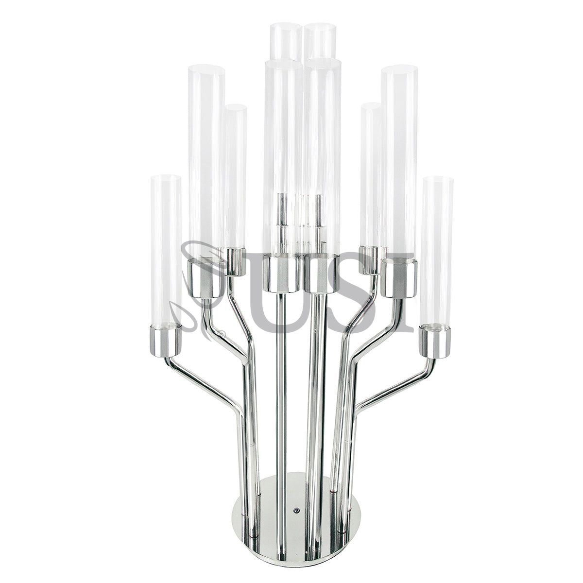 Hurricane Metal Candlestick Candelabra w 12 Cups & Round Base, 39-51in, Silver