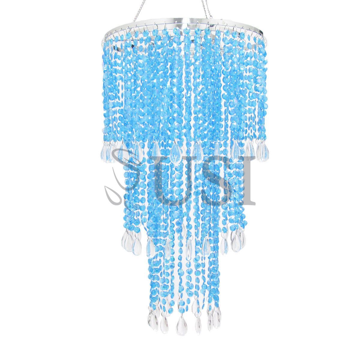 Three Tier Tear Drop Chandelier, 21in, Turquoise