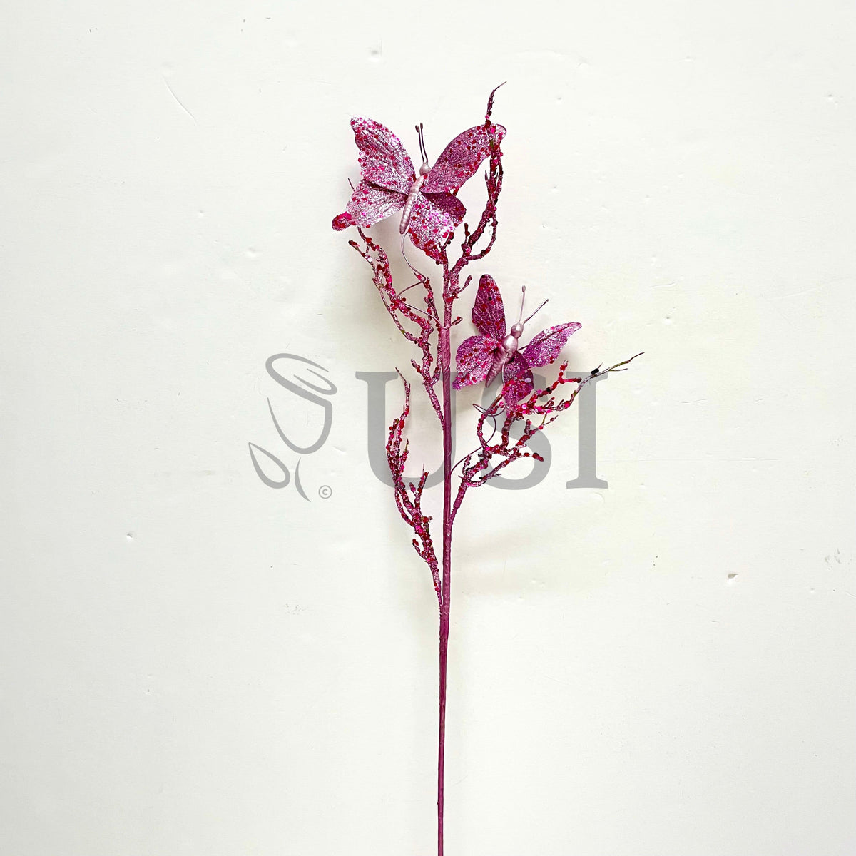 Glitter Twig w 2 Butterflies, 31in, Lavender