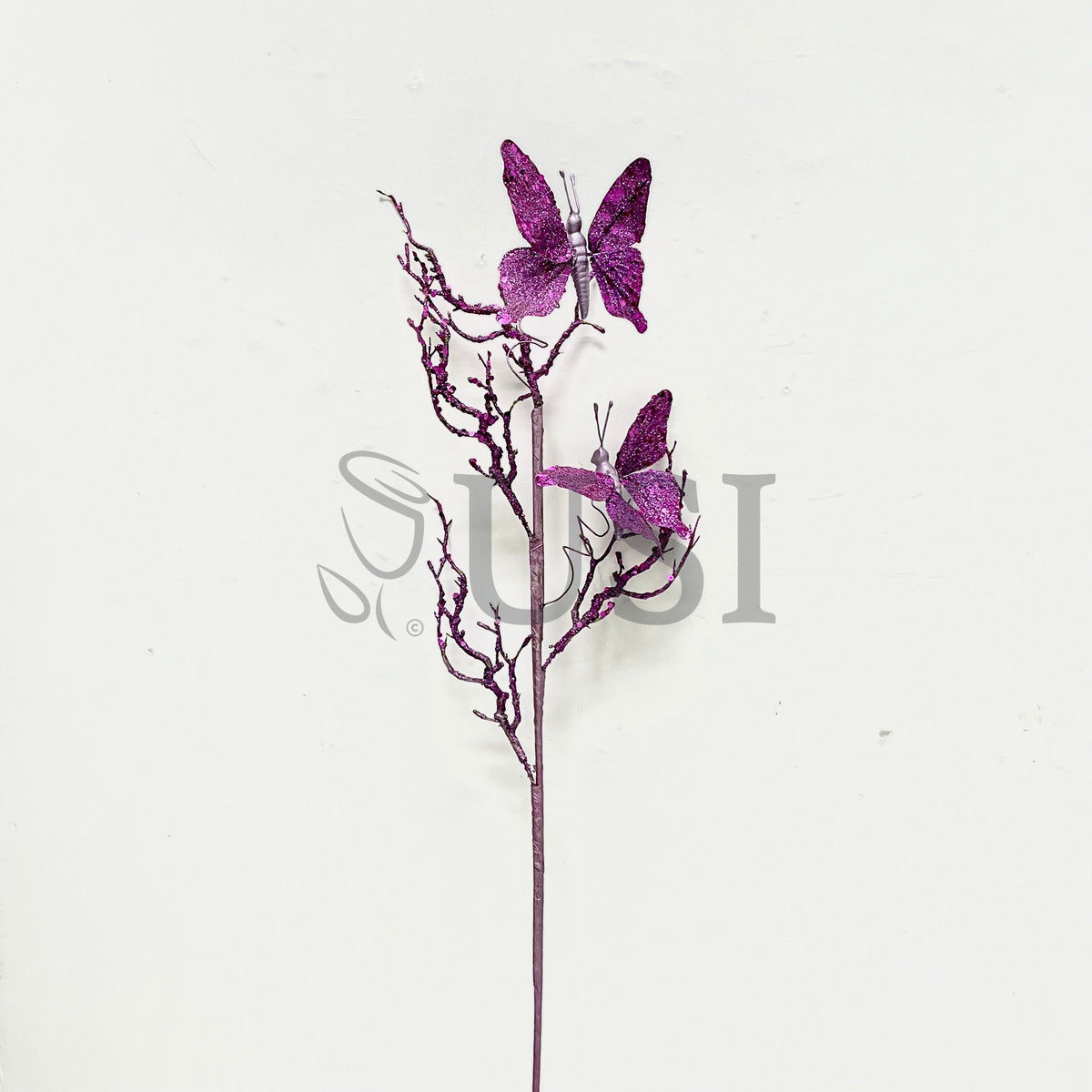 Glitter Twig w 2 Butterflies, 31in, Purple