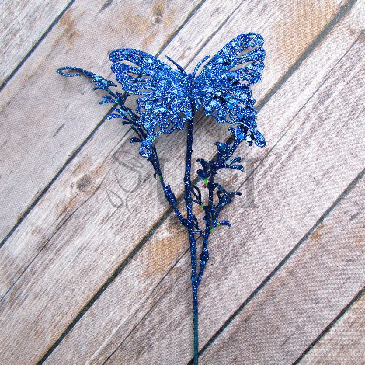 Glitter Butterfly Spray Small, 15in, Royal Blue