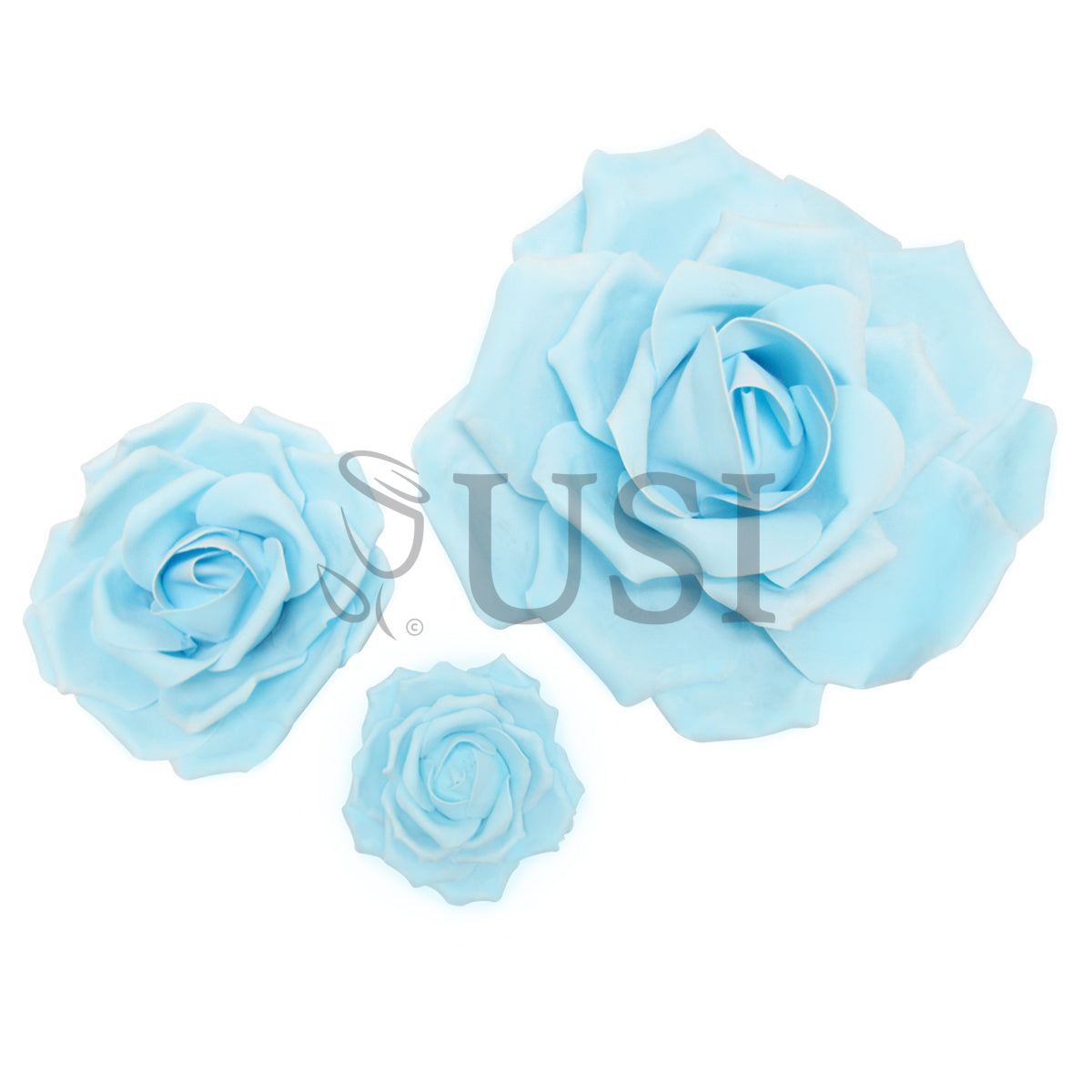 Giant Foam Rose Set of 3, 16-10-6in, Light Blue