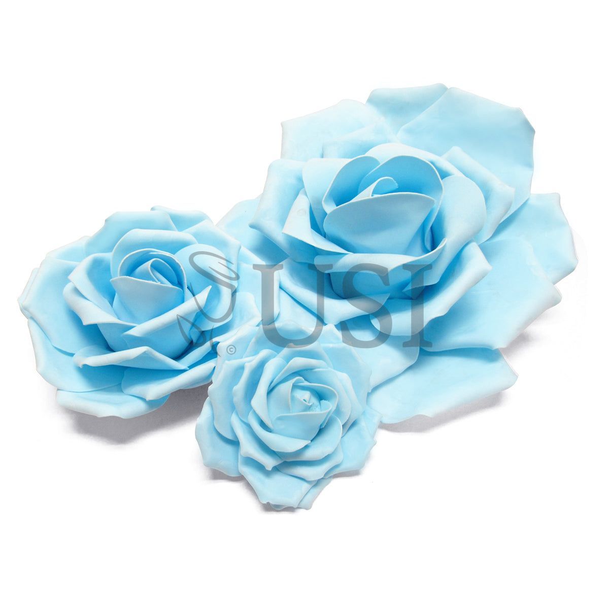 Giant Foam Rose Set of 3, 16-10-6in, Light Blue