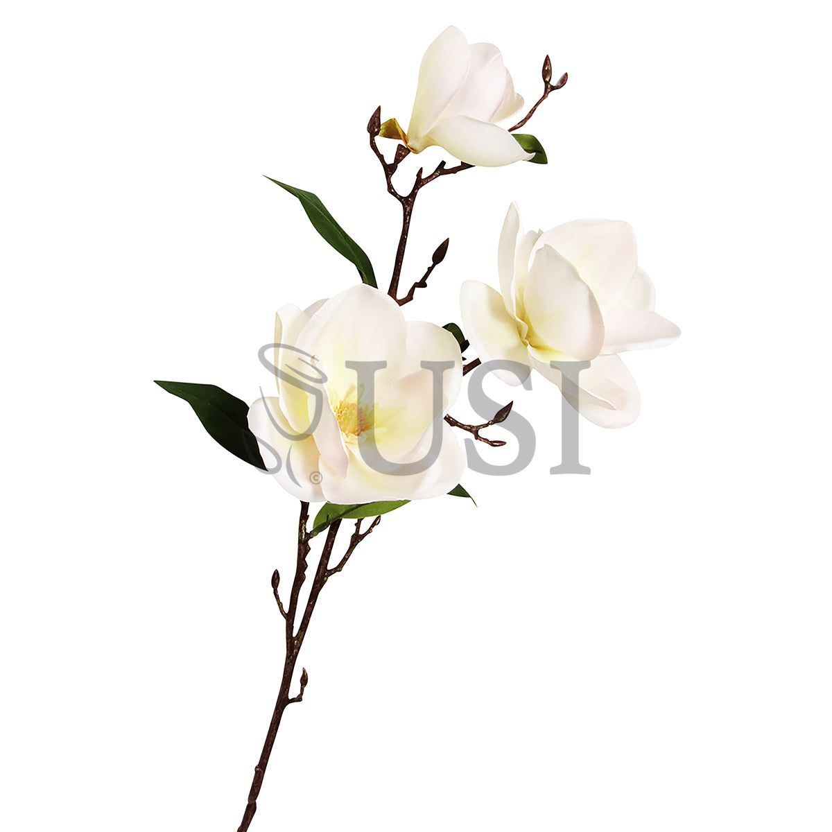 Large Magnolia Flower Spray x3, 38in, Cream White