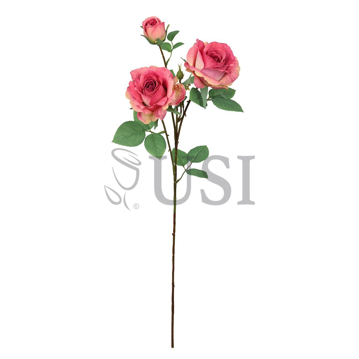 Sugar Rose Flower Spray x 2 Flo 1 Bud, 28in, Fuchsia Blush