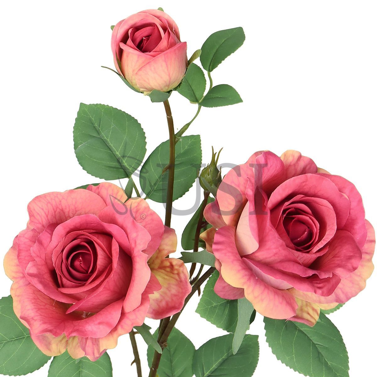 Sugar Rose Flower Spray x 2 Flo 1 Bud, 28in, Fuchsia Blush