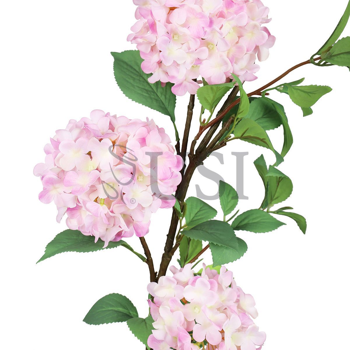 Grand Hydrangea Flower Spray x3, 38in, Light Pink