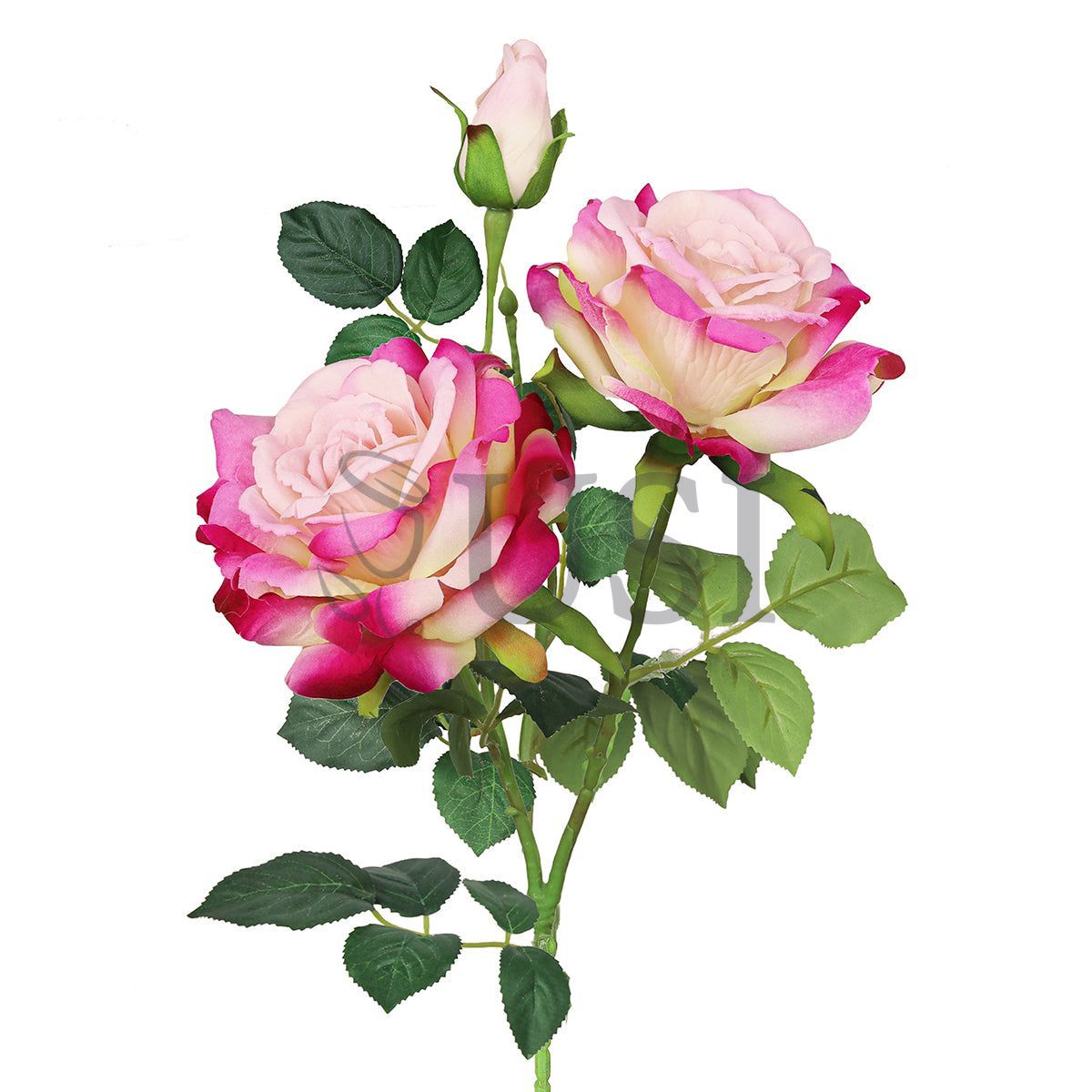 Velvet Elegant Rose Flower Spray x 2 Flo 1 Bud, 32in, Blush Fuchsia