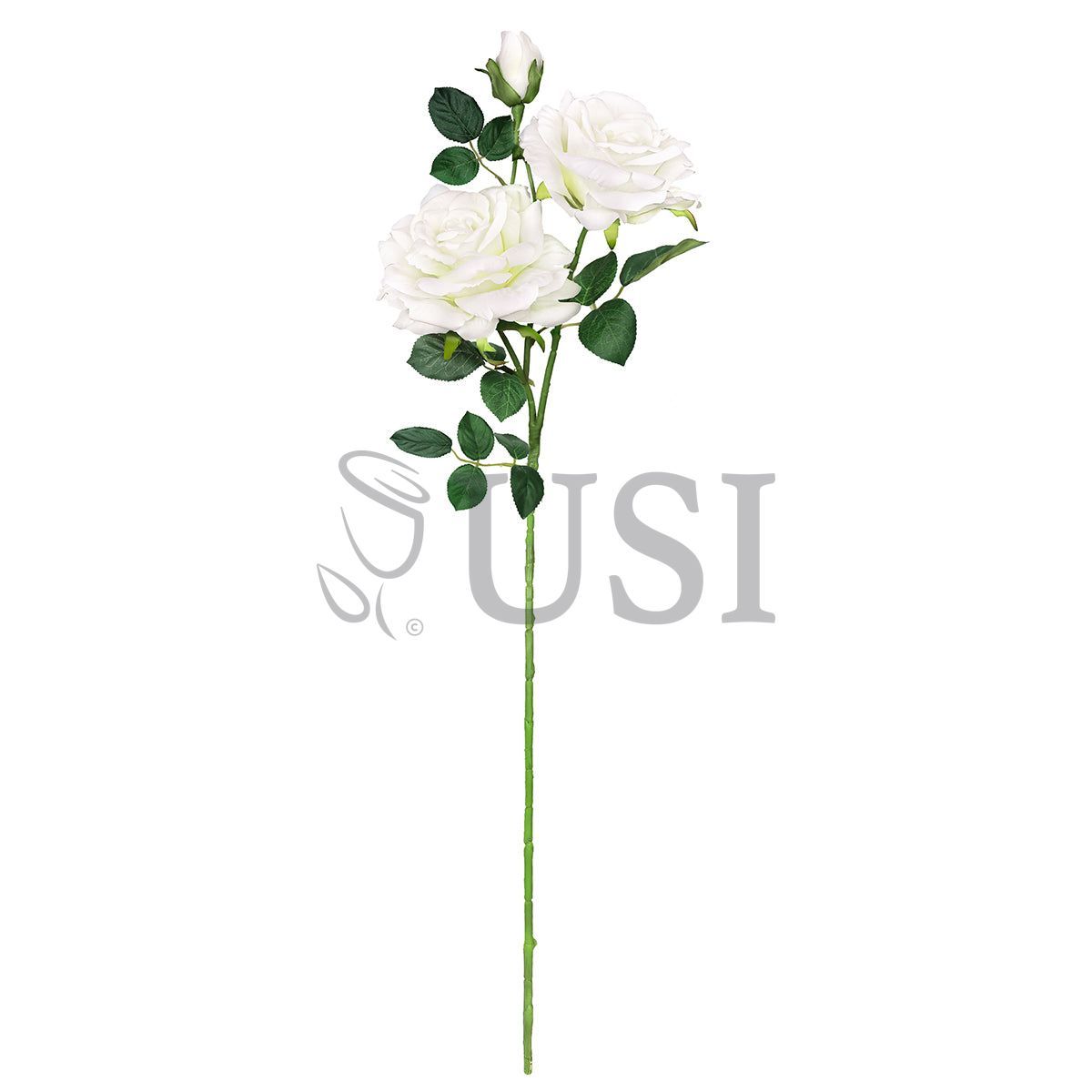 Velvet Elegant Rose Flower Spray x 2 Flo 1 Bud, 32in, Cream White