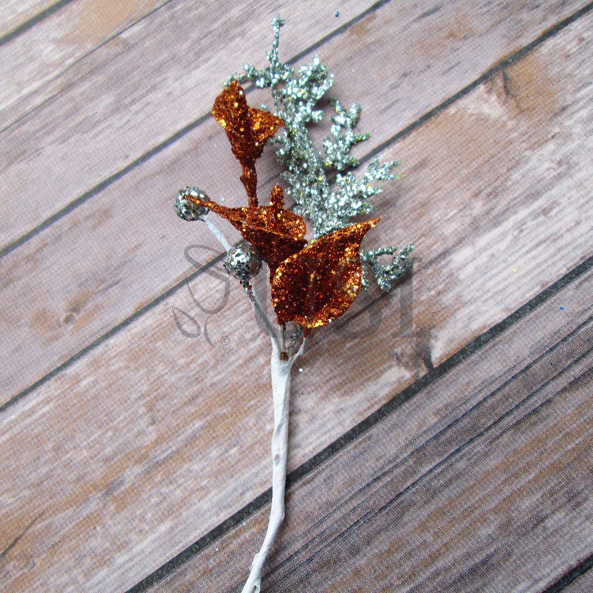 Glitter Mini Calla Lily and Berry Pick, 8.75in, Copper Gold
