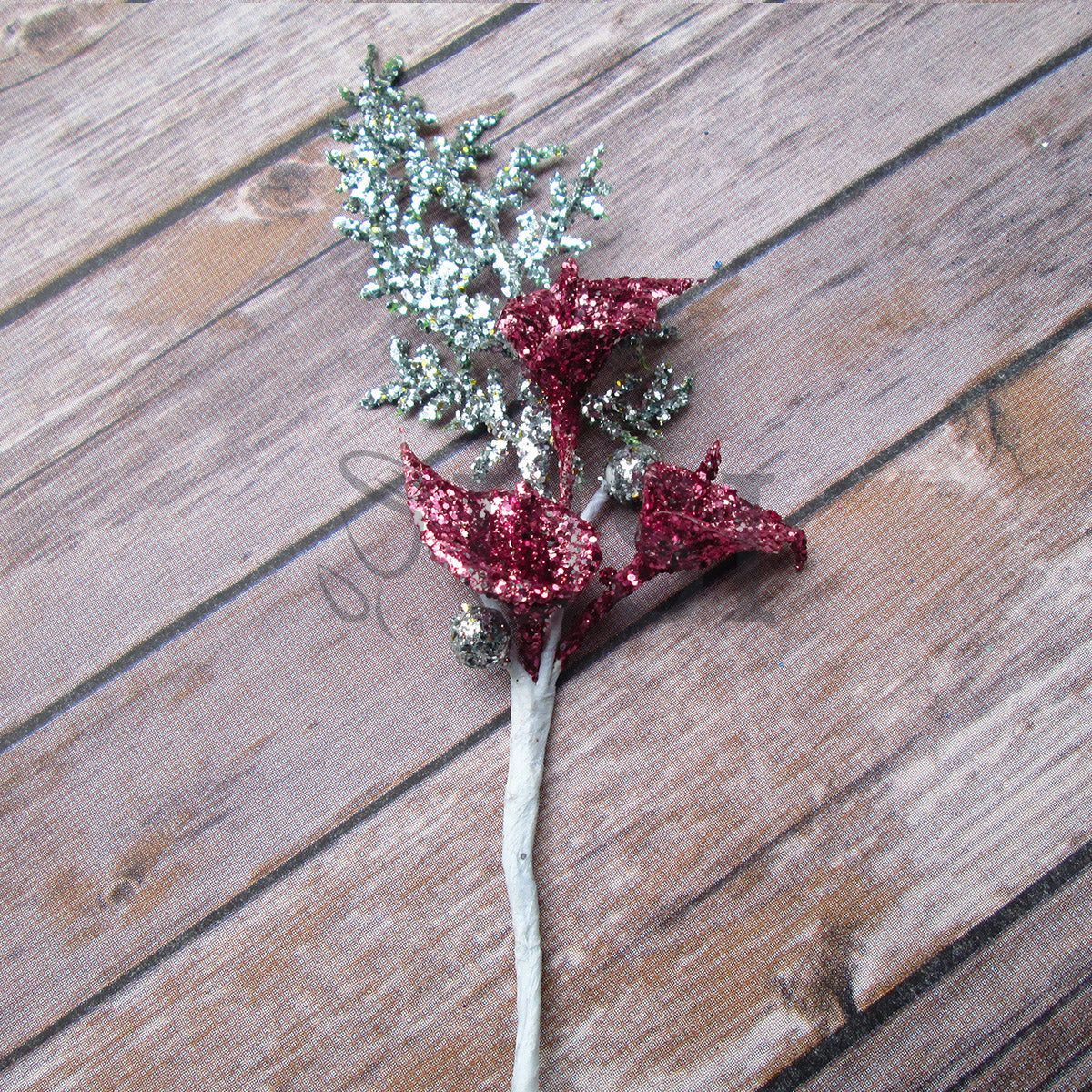 Glitter Mini Calla Lily and Berry Pick, 8.75in, Pink