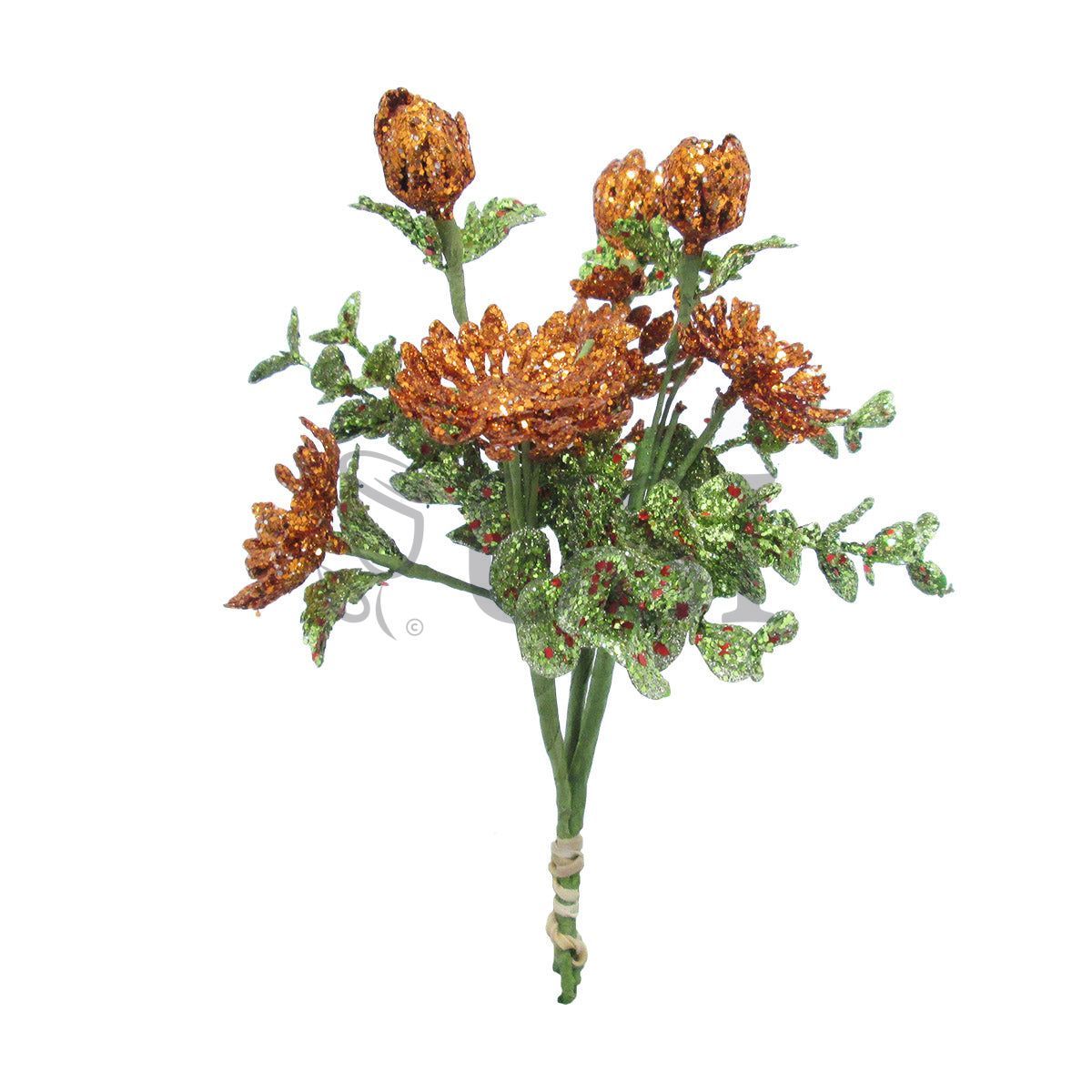 Glitter Daisy and Eucalyptus Pick, 8.5in, Copper Gold
