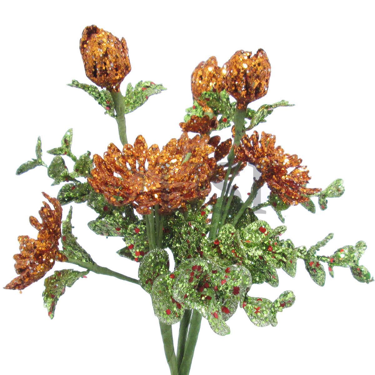 Glitter Daisy and Eucalyptus Pick, 8.5in, Copper Gold