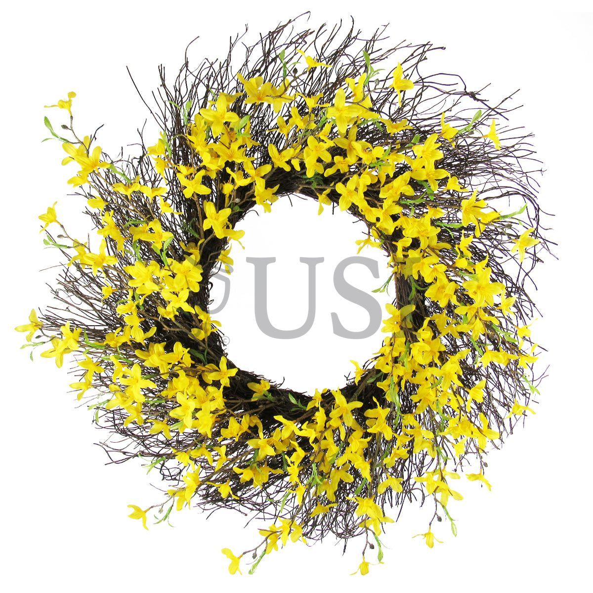 Forsythia Twig Wreath, 24in, Yellow