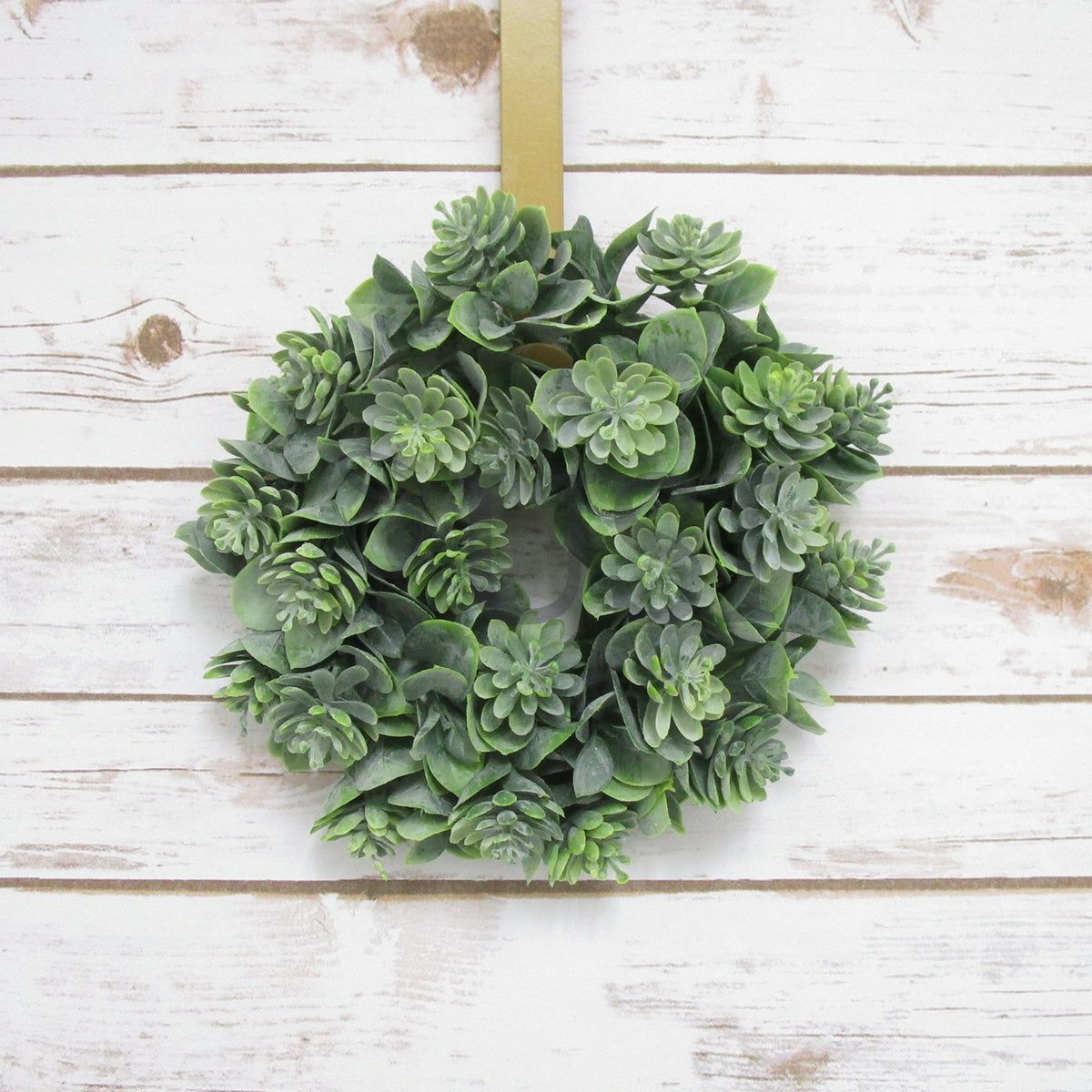 Frosted Gem Lotus Succulent w Leaf Mix Wreath Plastic, 9.5in, Frosted Green
