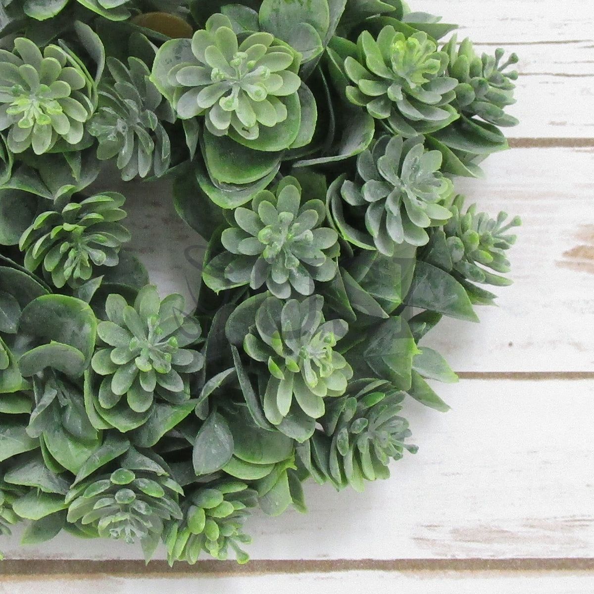 Frosted Gem Lotus Succulent w Leaf Mix Wreath Plastic, 9.5in, Frosted Green