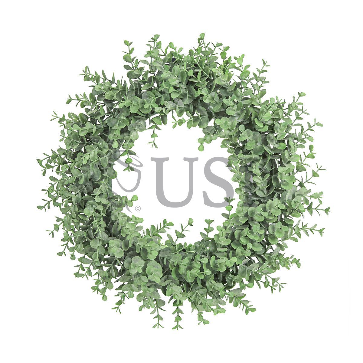 Frosted Eucalyptus Leaf Wreath Plastic, 18in, Frosted Green