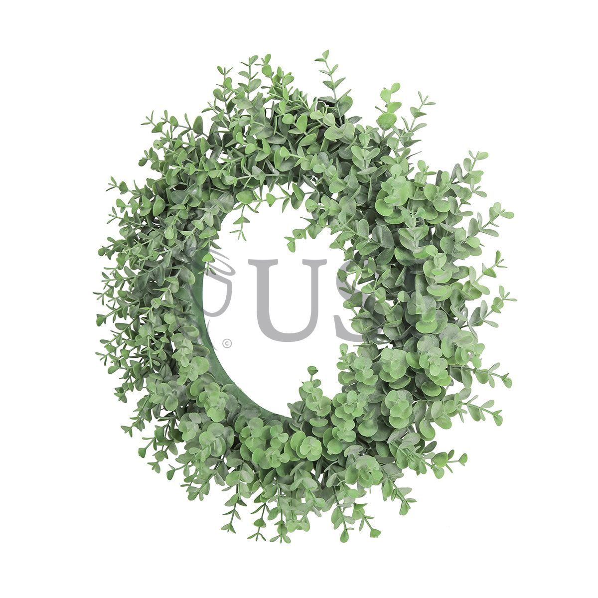 Frosted Eucalyptus Leaf Wreath Plastic, 18in, Frosted Green