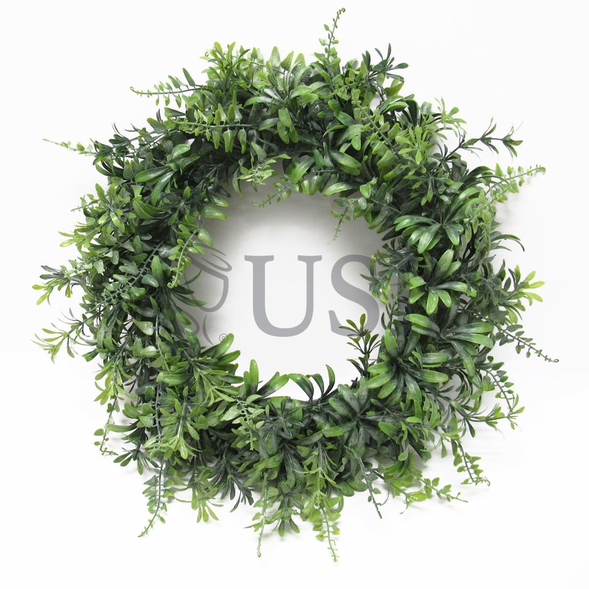 Green Flowering Fern Mix Leaf Wreath, 18in, Frosted Green
