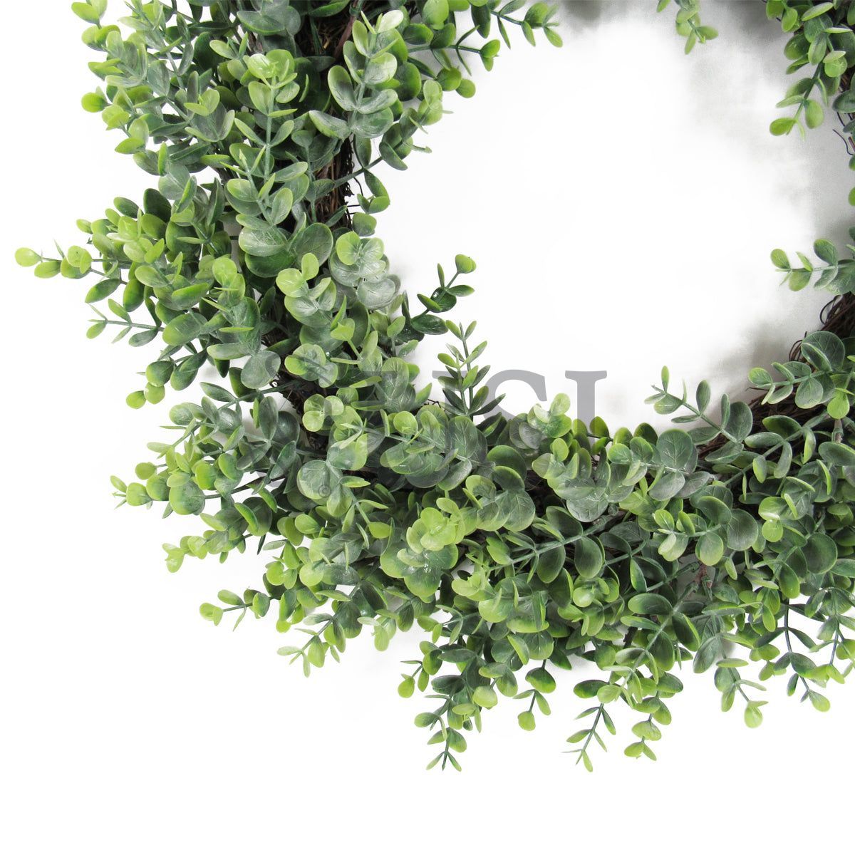 Frosted Eucalyptus Wreath w Twig Ring, 20in, Frosted Green