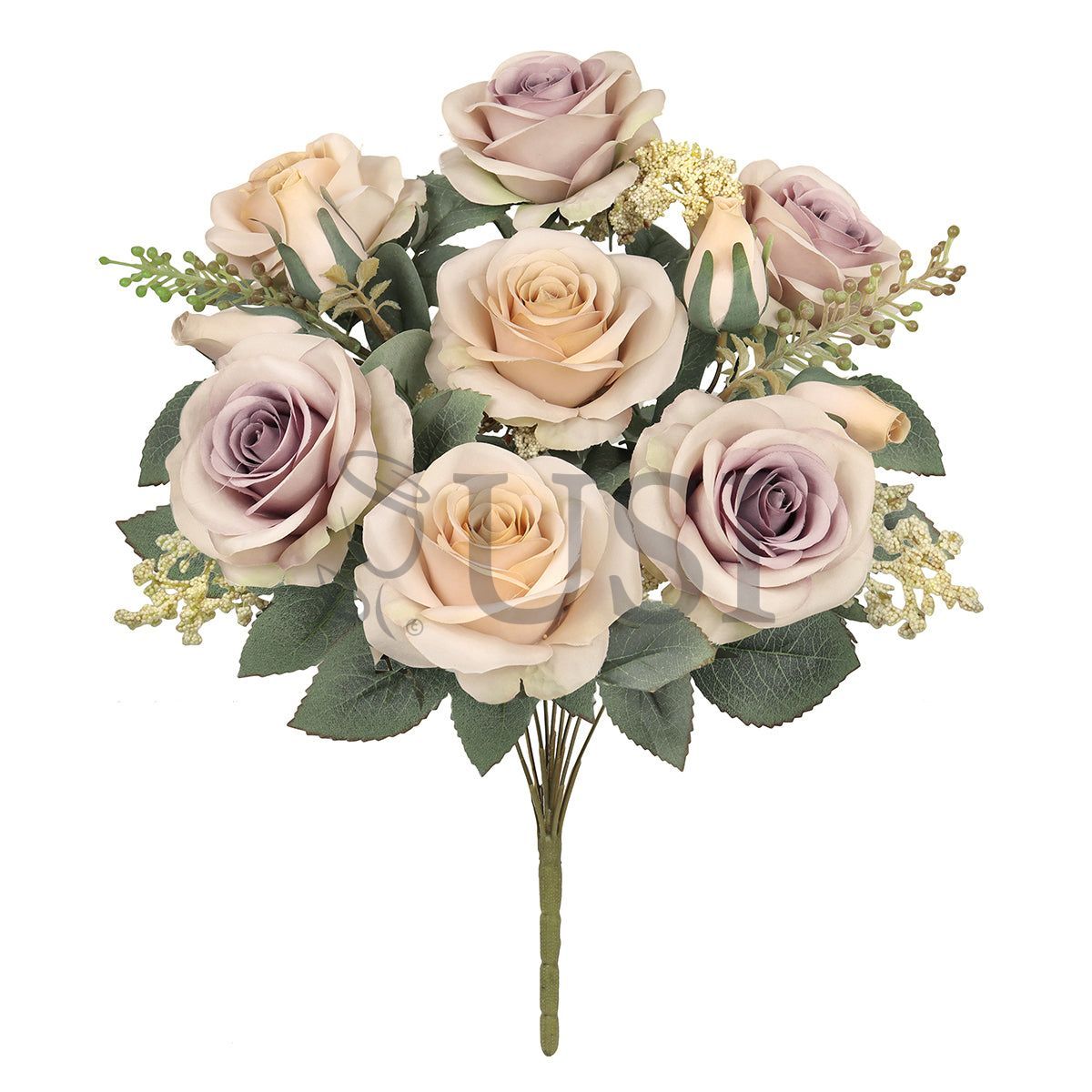 Forever Rose Bush w Filler x9, 18in, Ivory Lavender