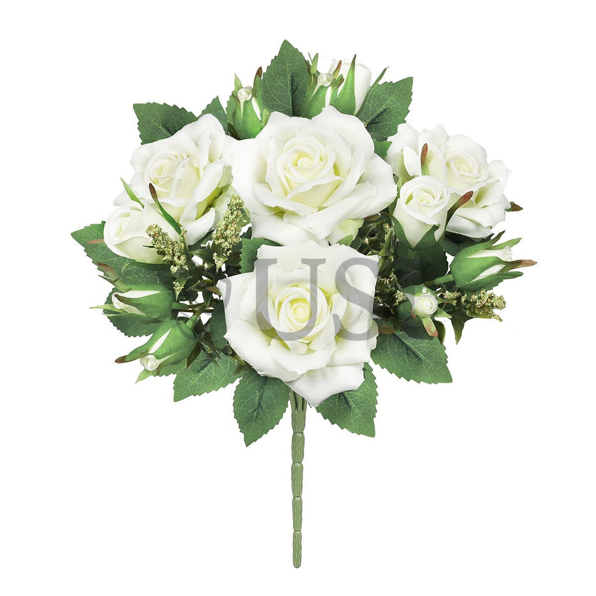 Petite Tea Rose Flower Bush w Filler x 4 Flo 9 Buds, 13in, Cream White