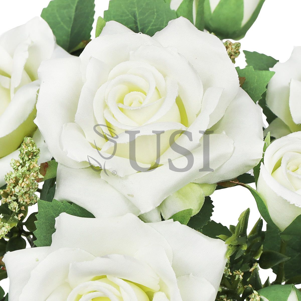Petite Tea Rose Flower Bush w Filler x 4 Flo 9 Buds, 13in, Cream White