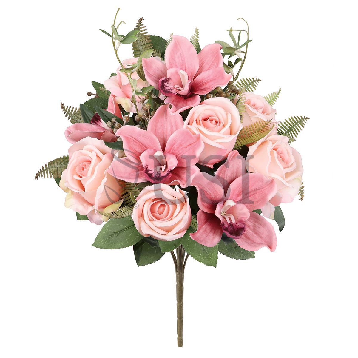 Mixed Rose Cymbidium Orchid Flower Bush w Filler x12, 18in, Blush Rose