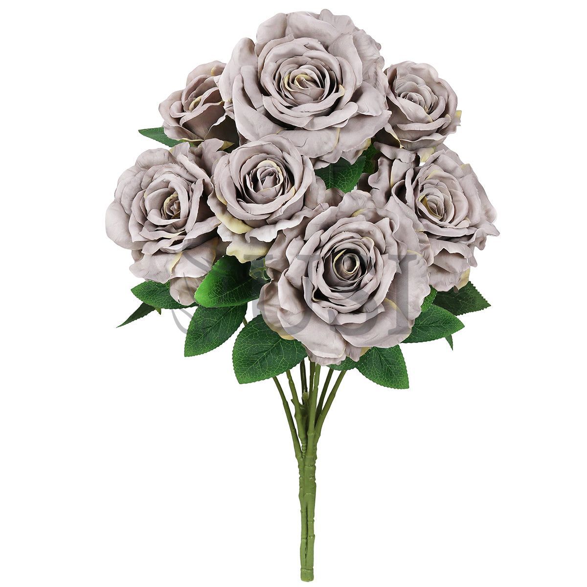 Grand Rose Flower Bush x7, 22in, Grey Beige