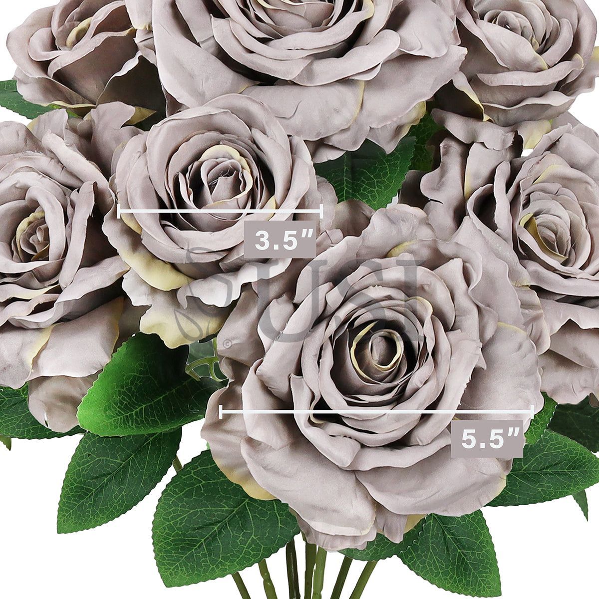 Grand Rose Flower Bush x7, 22in, Grey Beige