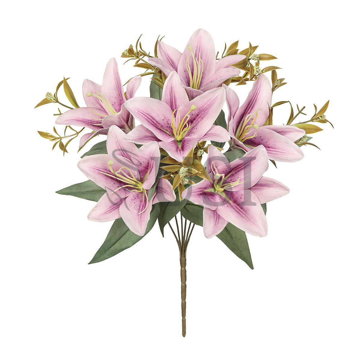 Stargazer Lily Flower Bush w Filler x6, 13in, Dusty Lavender