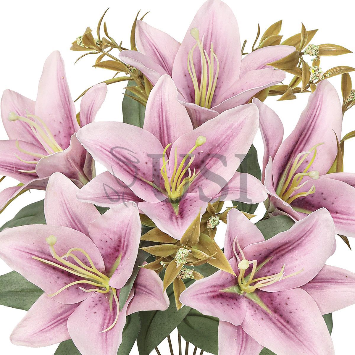 Stargazer Lily Flower Bush w Filler x6, 13in, Dusty Lavender