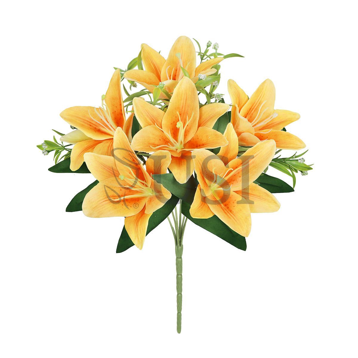 Stargazer Lily Flower Bush w Filler x6, 13in, Orange