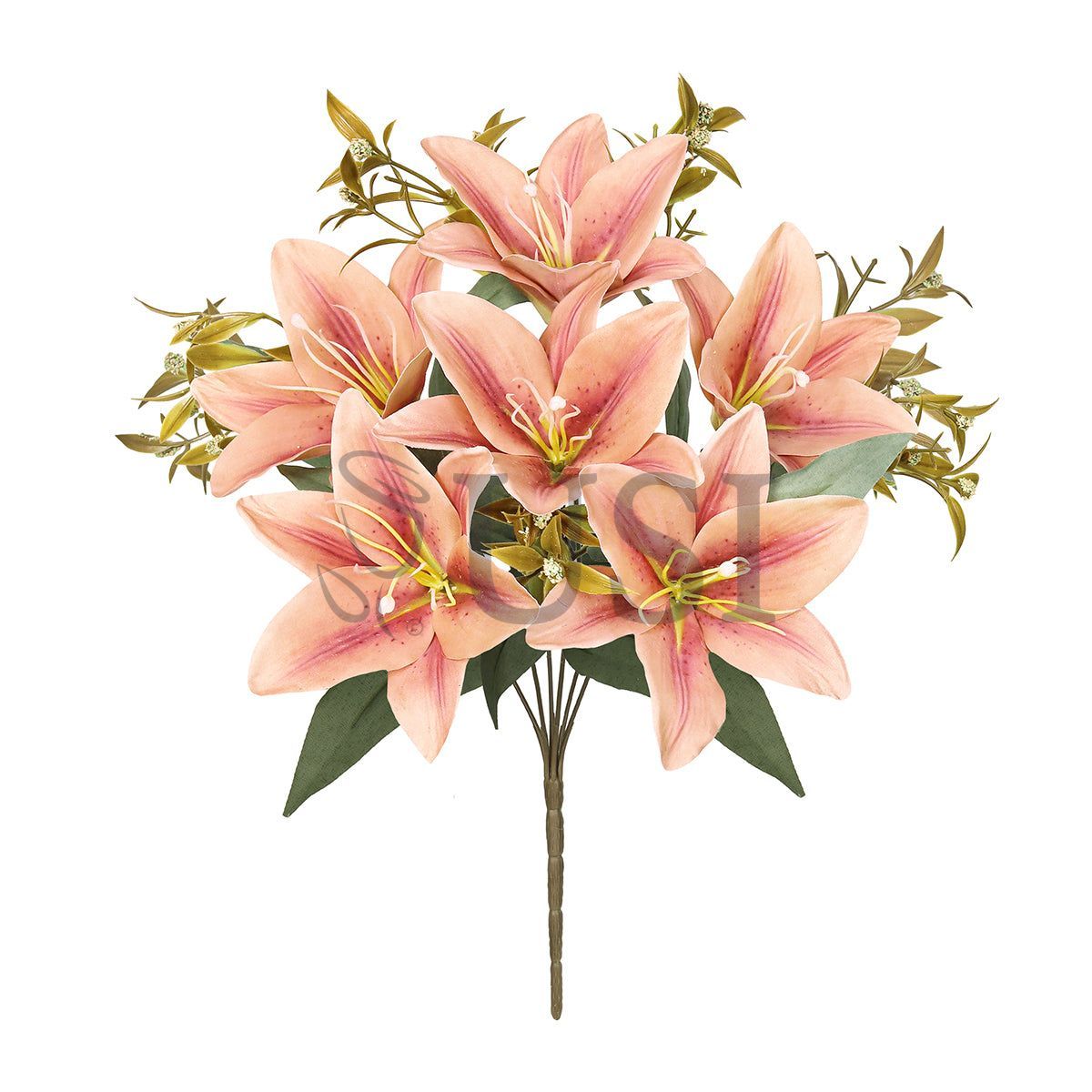 Stargazer Lily Flower Bush w Filler x6, 13in, Rose Cafe