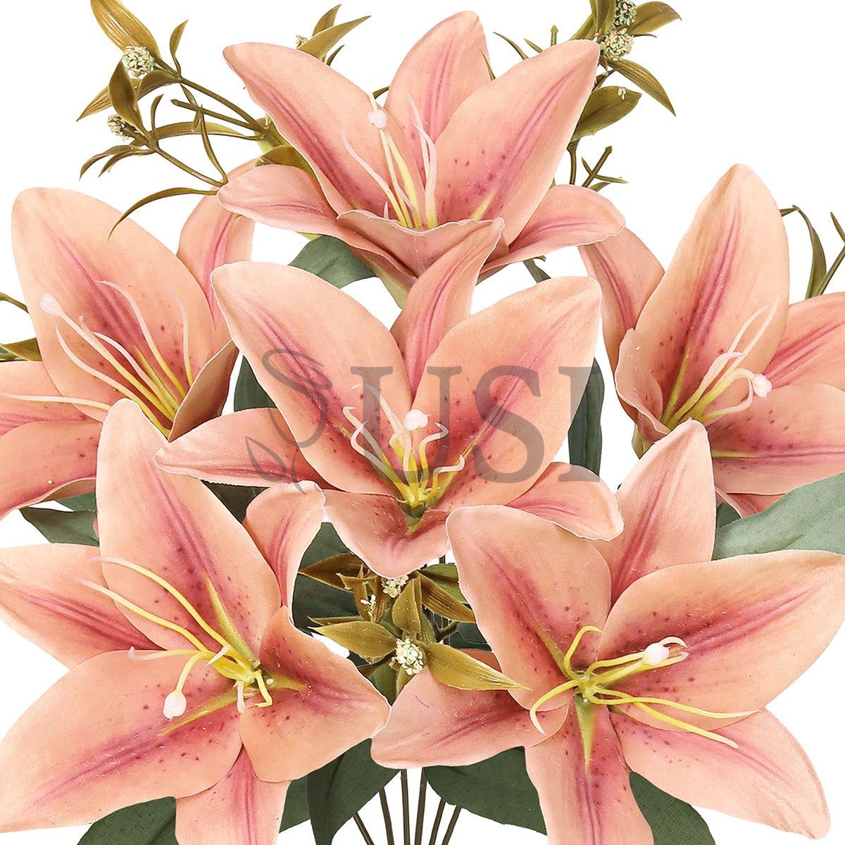 Stargazer Lily Flower Bush w Filler x6, 13in, Rose Cafe